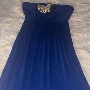 2B Bebe Royal Blue Strapless Maxi Dress with Silver Metallic Accent
